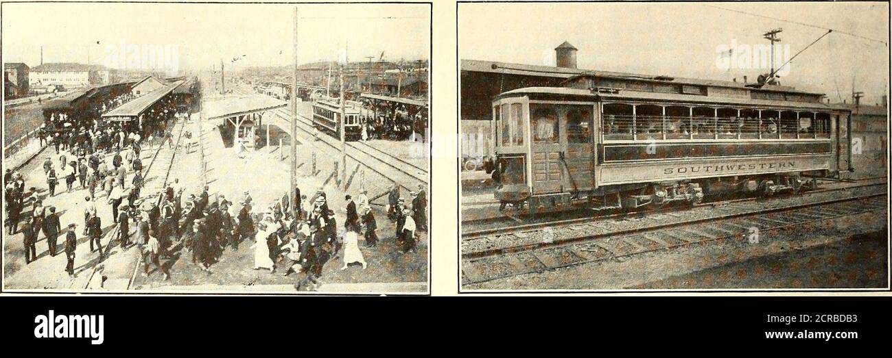 . Giornale ferroviario elettrico . PRIMA CHE LE FERROVIE ELETTRICHE INIZIASSE L'OPERAZIONE 450 Electric Railway Journal Vol. 52, No. 11. AVVIO DEL SERVIZIO ELETTRICO A HOG ISLAND CHE TRASPORTA I COSTRUTTORI NAVALI IN Philadelphia Avenue su cui le sue auto Chester Short Line sono oper-ated. Questa linea serve un certo numero di impianti industriali nelle vicinanze di Chester, Pa., in particolare le Essingtonworks della Westinghouse Electric & ManufacturingCompany, della Eddystone Ammunition Company, della Baldwin Locomotive Works, e della Sun ShipbuildingCompany, e anche prima che lo sviluppo dell'isola di Hog ha iniziato un molto pesante corsa-ora di traf Foto Stock
