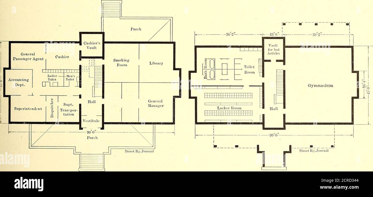 . Il giornale ferroviario di strada . SECONDO FLCOR PI AN. PIANO PRIMO PIANO PIANO PIANO SEMINTERRATO DI COSTRUZIONE DI UFFICI A HIGHWOOD la pista e la costruzione sopraelevata sulle nuove estensioni.la pista è posata su un letto di ghiaia, avente una profondità di 12 INS.at la corona, la terra sotto la ghiaia che si inclina via sul lato esterno della corona per facilitare il drenaggio. Le guide sono disposte in lunghezze in33-ft. E vengono utilizzati giunti a guida continua. Questi legami saldati e nascosti del tipo Flexible Mesh Rail BondCompany. La caratteristica peculiare di questi legami è un cop-per-mesh al di sopra del terminale del legame, che trattiene t Foto Stock