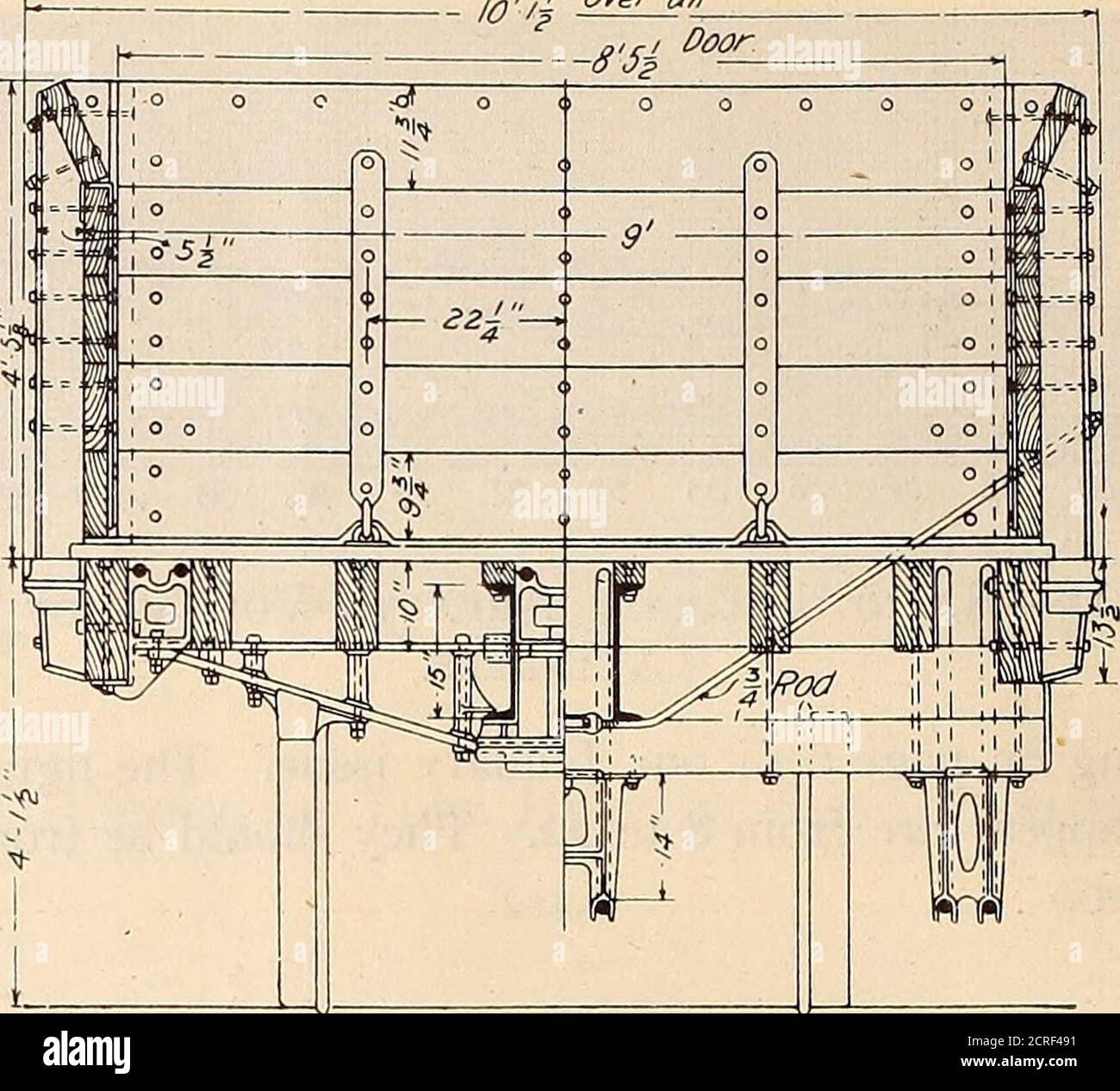 . Meccanico principale ferroviario [microforma] . Sezione ot /l-B &lt; sezione in C-0 Fig. 4-C, M. & St. P. Ry., Coal Car.. Fig. 5 – viste in sezione, pianto, vettura del carbone. M. & St. P. e imbottiture corpo continuo. Questo è stato patenteddal Sig. Hennessey. La caratteristica principale consiste diuna crociera o un pezzo fuso centrale posto tra gli elementi superiore e inferiore del sostegno della carrozzeria e prolungatedei lungo sotto i batticalcagno centrali in acciaio. Tutto il peso viene quindi distribuito dalla flangia inferiore delcanale alle piastre centrali, rendendolo praticamentoequivalente ad un supporto a doppio corpo. La ruota centree la Foto Stock