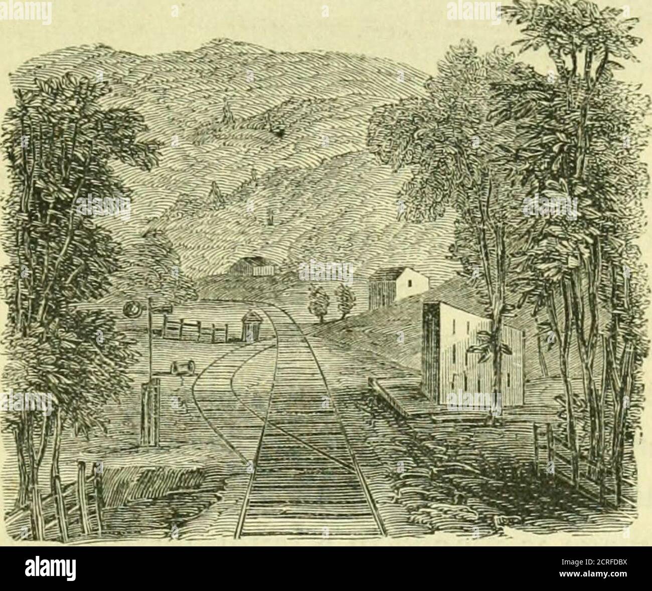 . Harper's New York and Erie rail-Road libro guida : contenente una descrizione del paesaggio, fiumi, città, villaggi, e le opere più importanti sulla strada ; con centotrentasei incisioni di Losing e Barritt, da disegni originali realizzati appositamente per questo lavoro da William Macleod .  Susquehanna^^ e le fabbriche dall'aspetto affollato di Apalachinon, sul lato opposto del fiume. Qui lasceremo la contea di Broome ed entreremo a Tioga, una volta a parte quella che ora si chiama Chemung. La porzione orientale del suo suolo assomiglia a quella di Broome, ma il nord-ovest sternabounds in calcare e gesso. Campville ( Foto Stock