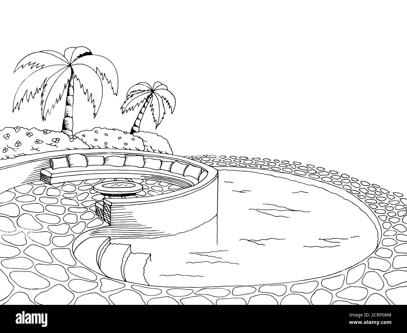 Piscina grafica arte in bianco nero illustrazione vettore Illustrazione Vettoriale