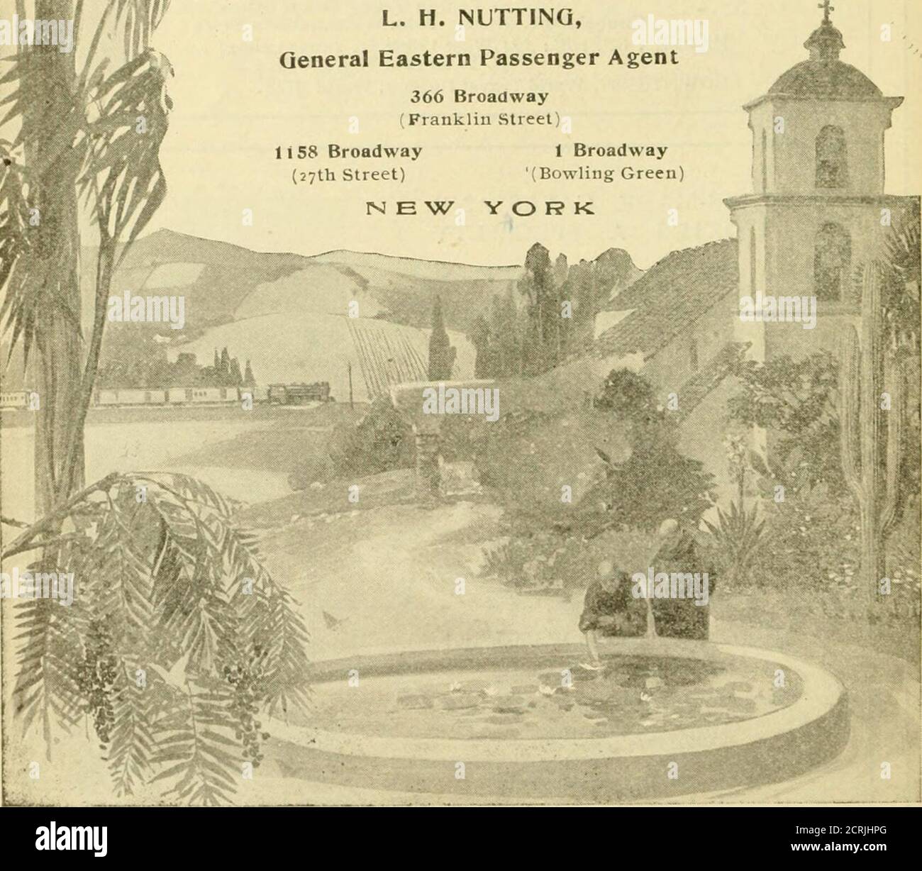 . Attrazioni giornaliere a New York. Informazioni avanzate su mostre d'arte, conferenze, concerti, chiese, teatri, ferrovie, alloggi Pullman, punti di interesse, dove cenare, ecc. .. . – è il momento di visitare la California, la sua bellezza, la sua brillante vita cittadina, il suo sole gioioso, hetj affascinante foschia di storia – tutti vi attirano. La gente non si stanca mai di riscoprire la California e mai. È una terra vecchia, vecchia, eppure sempre giovane. Vai là. Rinfrescate la mente e il corpo. Vedi che i tuoi biglietti leggano Southern Pacific Liute New Orleans a Los Angeles e San Francisco SUNSET EXPRESS Daily SUNSET LIMITEDTrain d Foto Stock