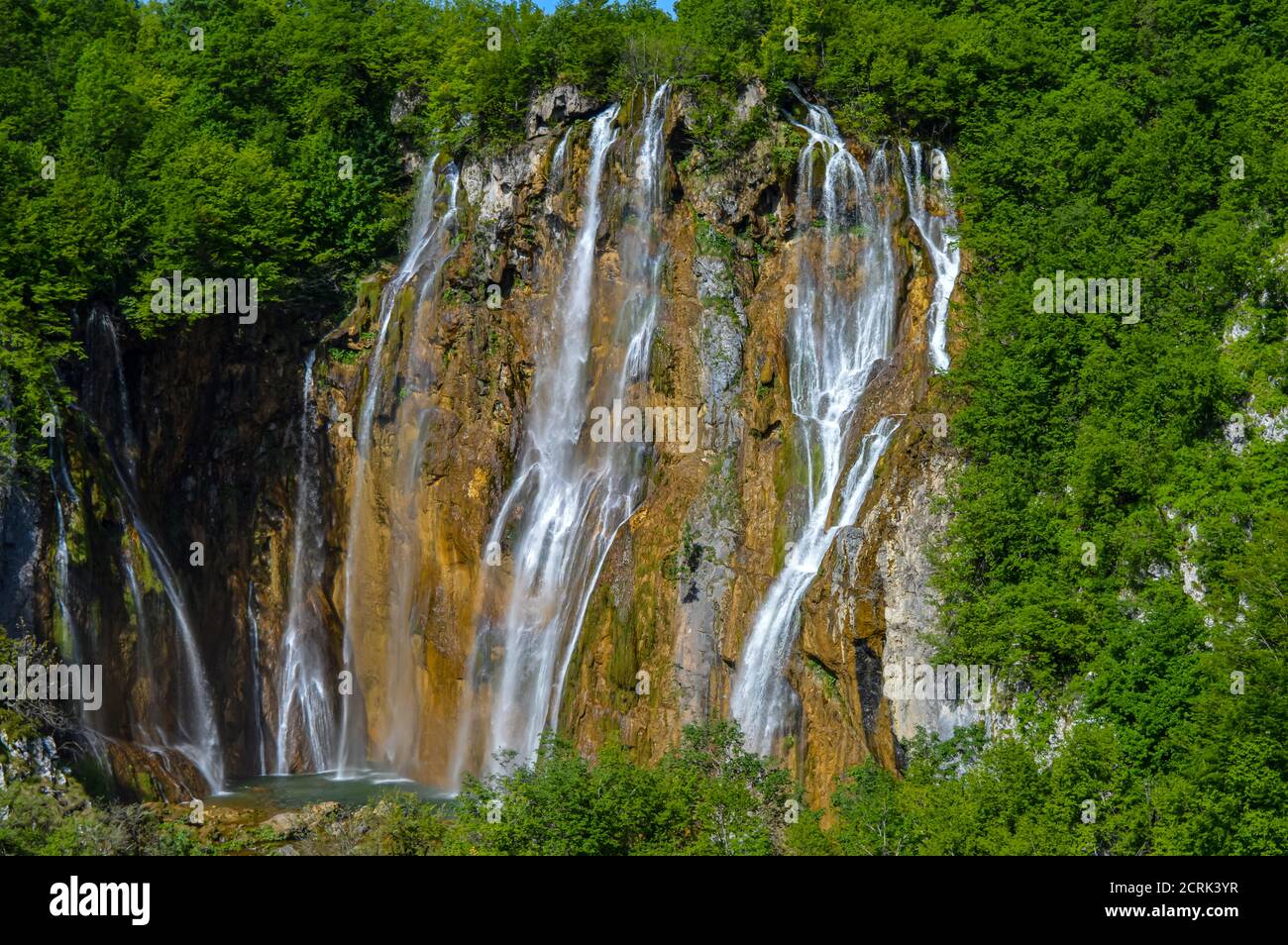 Il Veliki Slap cascata nel Parco Nazionale dei Laghi di Plitvice, Croazia Foto Stock