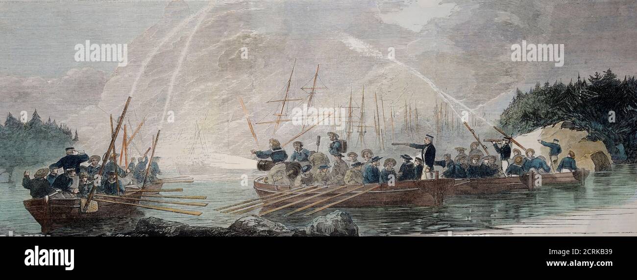 Nel maggio-giugno 1854 uno squadrone di navi a vapore britannico Il comando dell'ammiraglio posteriore Sir James Hanway Plumbridge è stato attivato sul Golfo di Bothnia bom Foto Stock