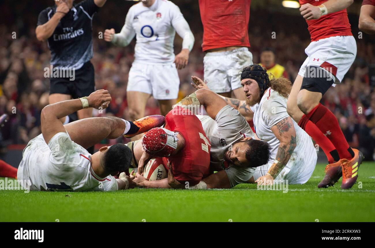 Wales' Cory Hill segna un secondo tempo prova FOTO CREDIT : © MARK PAIN / ALAMY STOCK FOTO Foto Stock