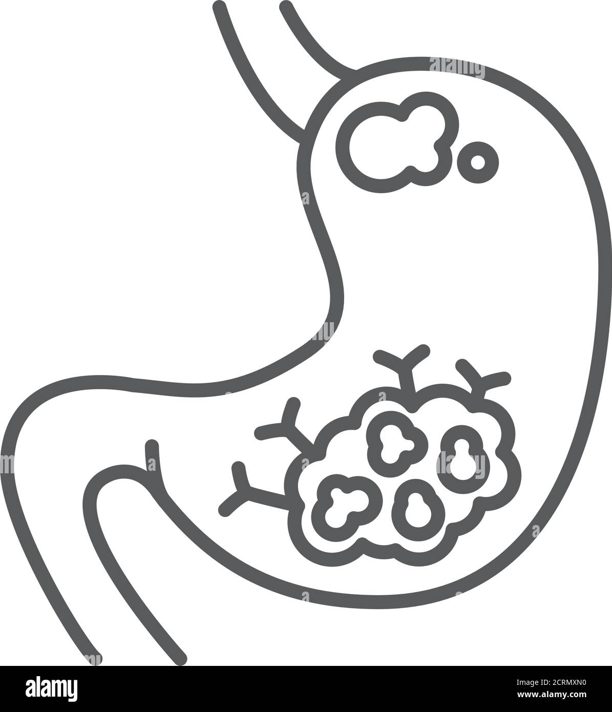 Icona nera della linea del cancro dello stomaco. Concetto di organo umano. Neoplasia maligna. Illustrazione Vettoriale