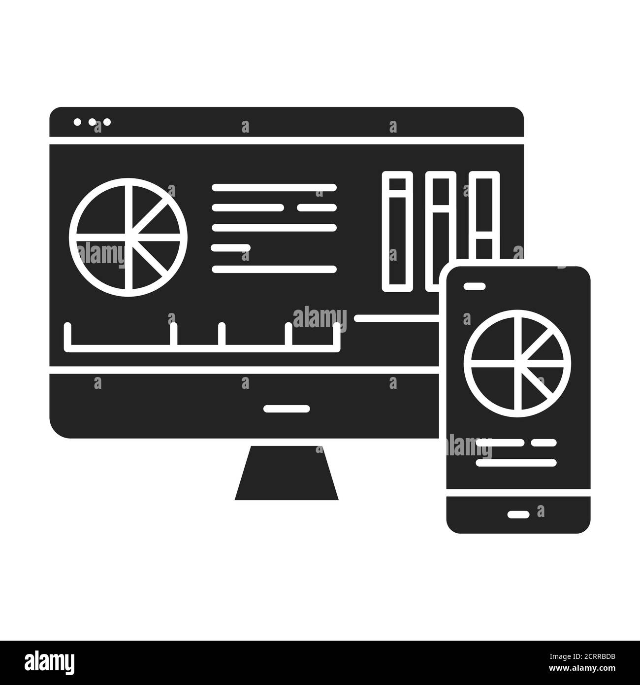 Icona della linea a colori BI di Mobile Business Intelligence. Sistema comprendente elementi sia tecnici che organizzativi. Pittogramma per pagina Web, app mobile Illustrazione Vettoriale