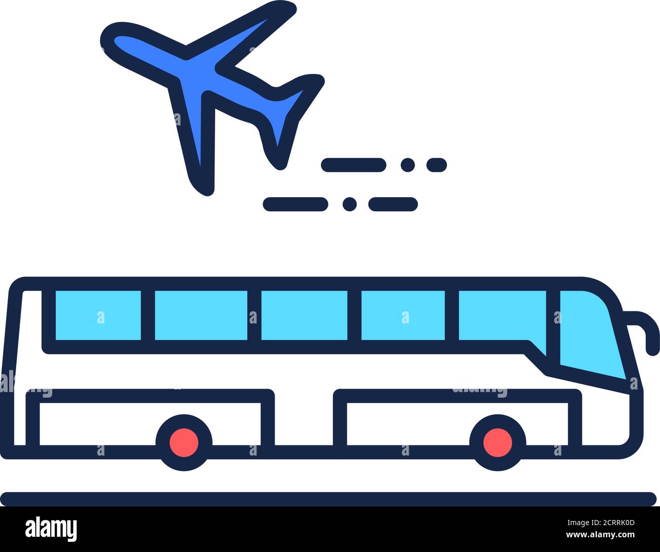 Icona della linea a colori del trasferimento aeroportuale. Servizio di trasporto regolarmente programmato. Pittogramma per pagina web, app mobile, promo. Elemento di progettazione GUI UI UX Illustrazione Vettoriale