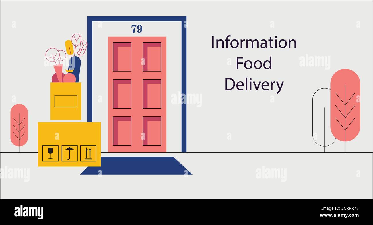 Consegna rapida di cibo o pacchi postali. Consegna a casa e in ufficio. Può essere utilizzato per il Web, la stampa. Illustrazione vettoriale. Illustrazione Vettoriale