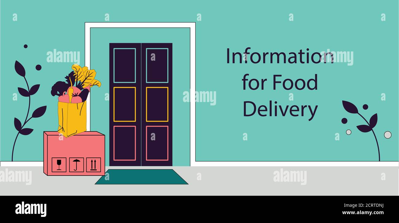 Consegna rapida di cibo o pacchi postali. Consegna a casa e in ufficio. Può essere utilizzato per il Web, la stampa. Illustrazione vettoriale Illustrazione Vettoriale