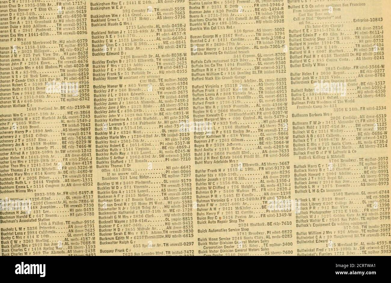 . Elenco telefonico delle contee di San Francisco e della Baia . rrv^7 .34 B,^i„,„an, F.sher A r ^^^, ^^^^ :.. -r ,.„ i,i...„ Rd Ash.rr&gt;-6418 ^,;,„j ■ , -jnn HiUfzass. .TH ..rn«ill-6305 Bull F L .;)•.,.;•. .OL vni;III--4669 J* 8; &gt;■ ™ .-.s*; ■^nFrancisco ■ 313G U.i.^ton i, -15 Vaj ■■■■.■....• al RAL^a-234S-J Buckingham Frank r 2:.NT Hisi,..nan Adam MrJSO Ari»o M.GL en^Budina-0138. Geo A S.„ l.,«. R iyy&gt; BuellFredoniar 232r. M.K,nles...BE:Kl i|^/ ou ^.,^. „^,.^„„.. -FW^;^ tl^i^^^T^---^^-^ B.UM,1012.1,. 42 J^^lWih. Uuilln-W Buell Marti^C.R 181M..«are. HU mbHU-6945 . .OL vni;II--4 Foto Stock