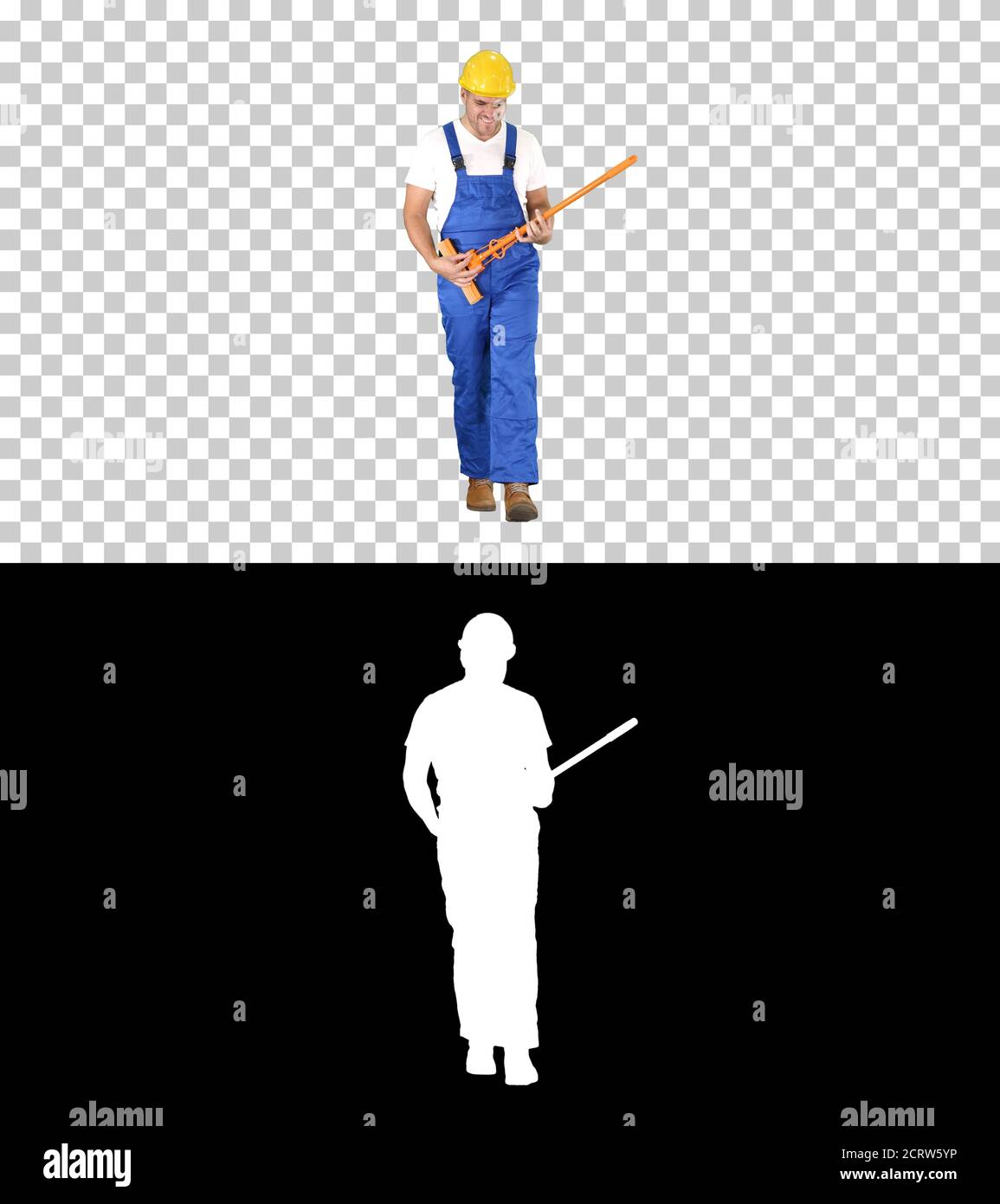 Uomo allegro che suona sul swob come è una chitarra, Alpha Chan Foto Stock