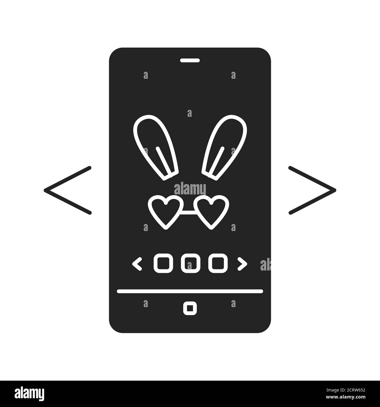 Icona glifo nero dell'applicazione Digital Face. Filtro fotografico per orecchie conigliate nello smartphone. Pittogramma per pagina web, app mobile, promo. Elemento di progettazione GUI UI UX. Illustrazione Vettoriale