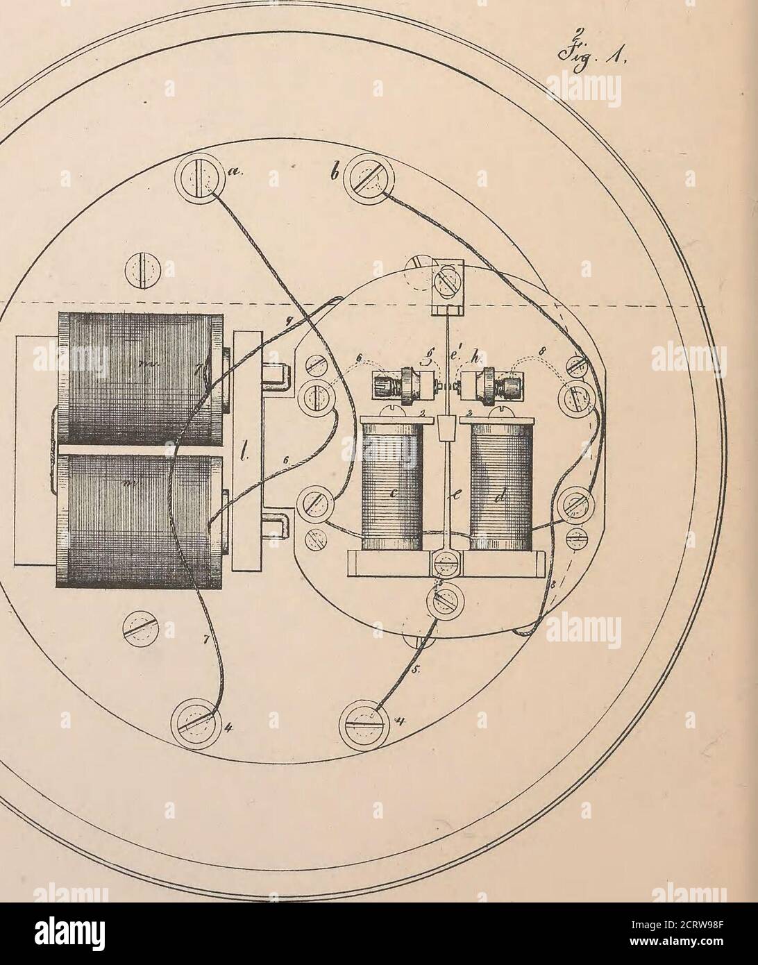 . Raccolta di brevetti statunitensi concessi a Thomas A. Edison, 1869-1884 . dopo una velocità massima, il circuito attraverso i fili 5 e 6, la vite 3, e la ventola i, sarà rotto, e la potenza del motore sarà ridotta dai magneti c cessa di agire, E così non appena la velocità del motore viene ridotta, la mosca cedevole chiude nuovamente il circuito* mediante la chiusura e la rottura alternate del circuito in funzione della velocità, viene assicurata una velocità pressoché uniforme del motore; quindi due o moretorelli possono essere azionati a quasi il samespeed, anche a stazioni lontane, la regolazione di Foto Stock