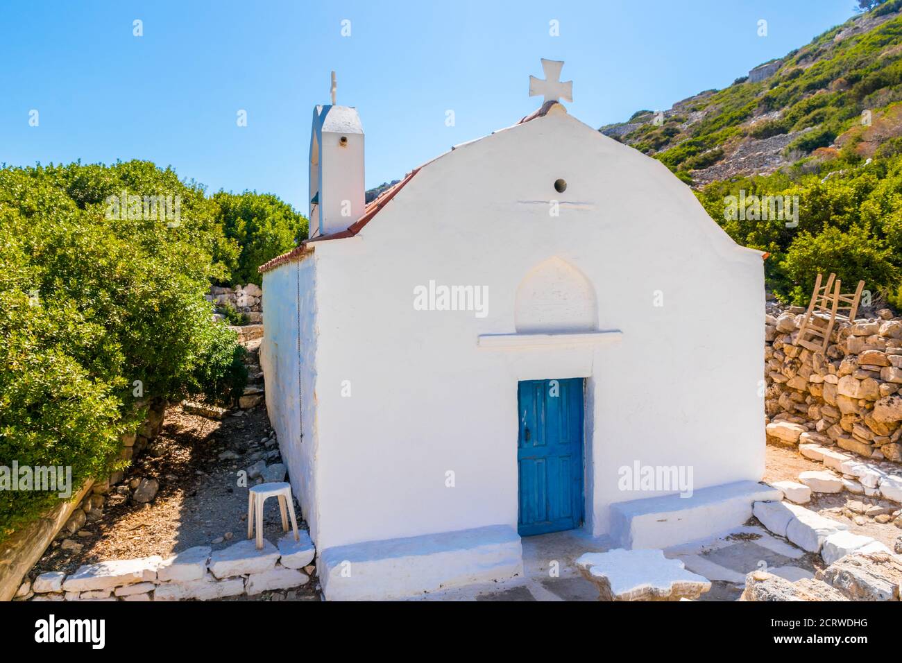 Antica Cappella bizantina di Santa Sofia (Agia Sofia) sull'isola di Saria, sull'isola di Karpathos, Grecia Foto Stock