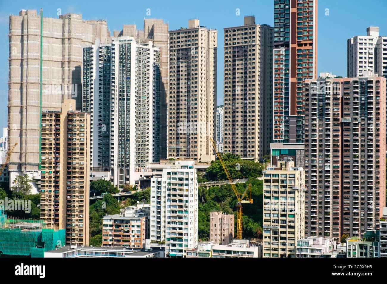 Alti edifici residenziali, skyline di Hong Kong - Foto Stock