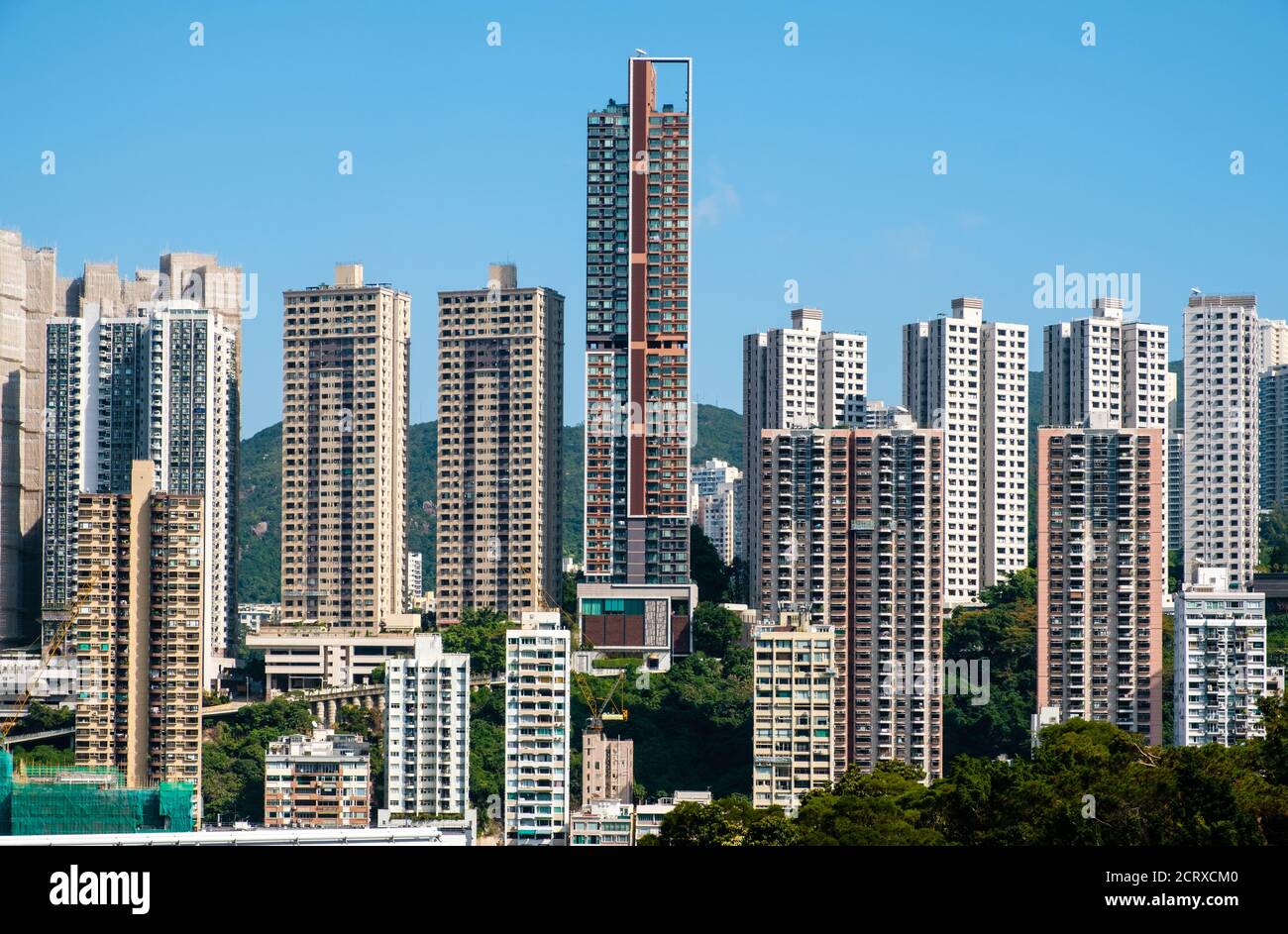 Alti edifici residenziali, skyline di Hong Kong - Foto Stock