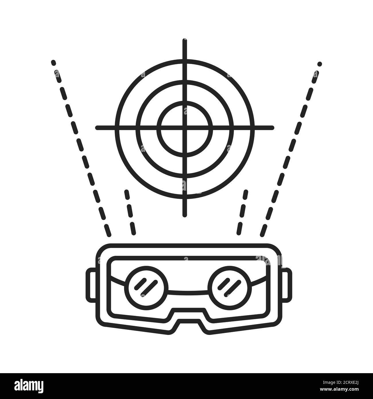 Icona della linea nera dell'allenamento militare VR. Tecnologia Cyber. Pittogramma per pagina web, app mobile, promo. Elemento di progettazione GUI UI UX. Tratto modificabile Illustrazione Vettoriale