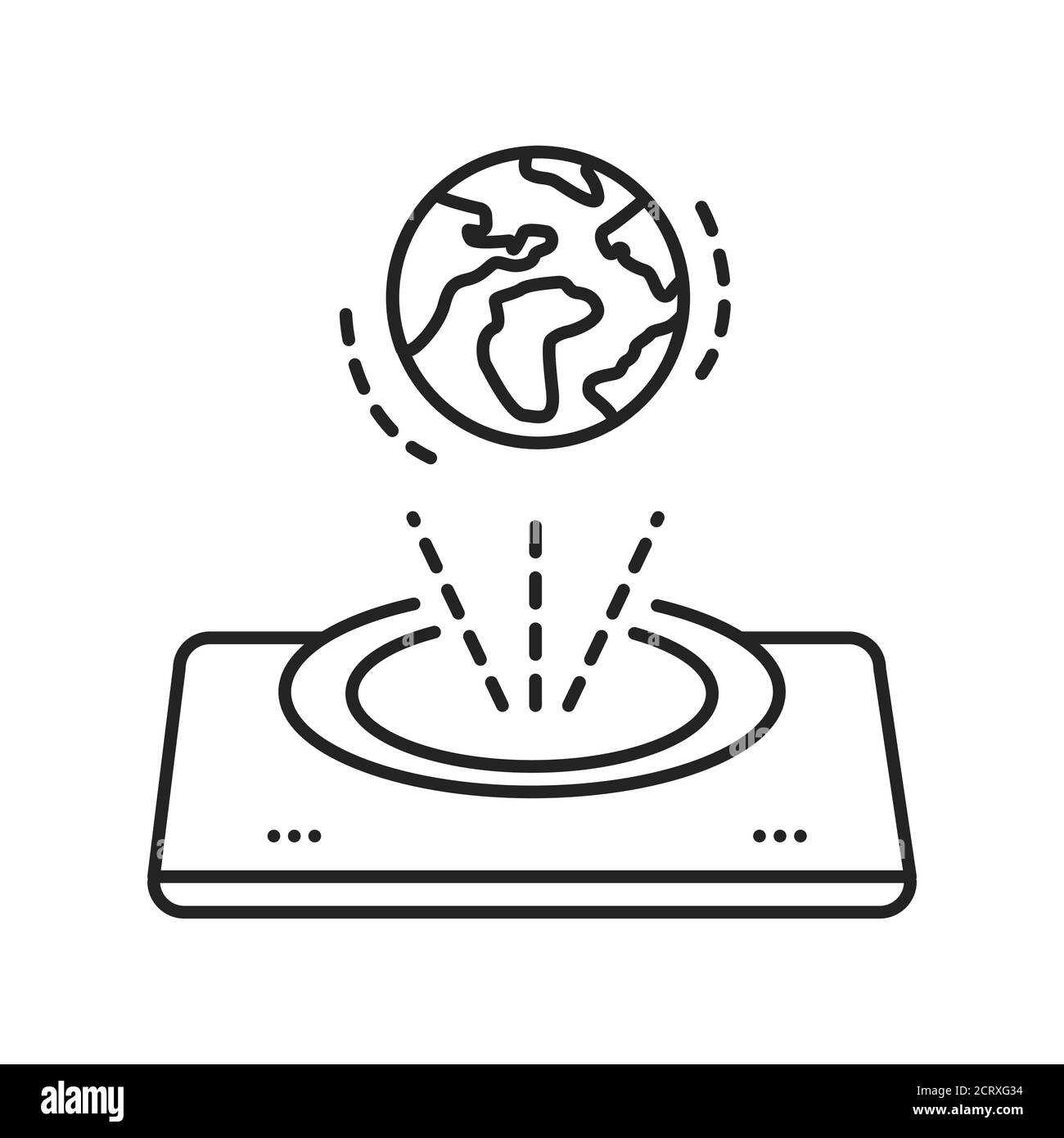 Icona della linea nera dell'immagine golografica. Oggetto tridimensionale. Realtà virtuale. Tecnologia innovativa. Pittogramma per pagina Web, app mobile. GUI UI UX Illustrazione Vettoriale