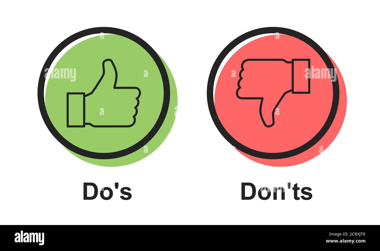 Icona vocale vettore bolla Dos e non fare o come / simboli diversi, semplice disegno grafico logotipo piatto . Illustrazione Vettoriale
