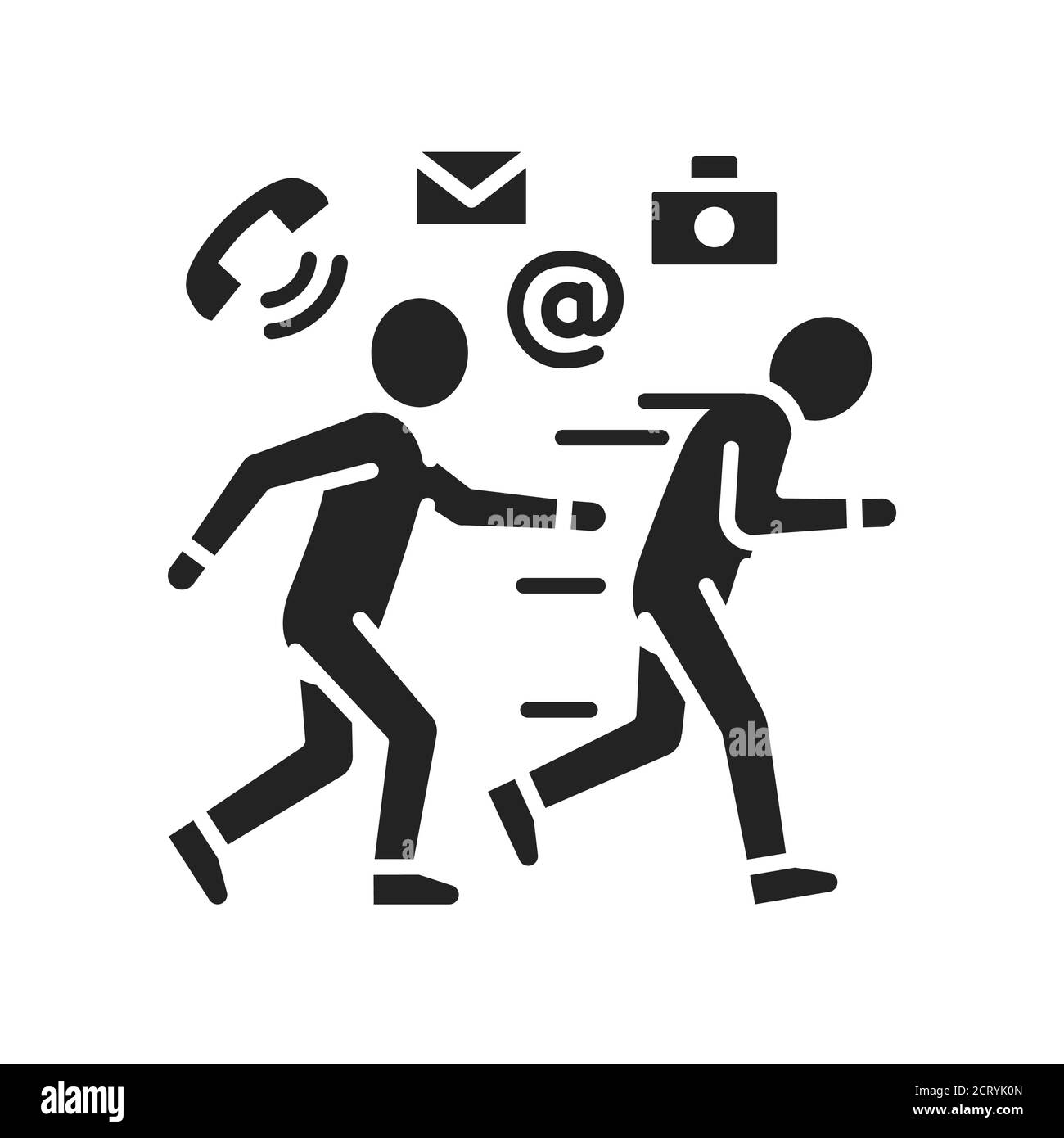 Inseguimento icona glifo nero. Violazione della privacy. Molestie e violenza. Diritti umani. Accedi alla pagina Web, all'app mobile, al pulsante, al logo. Illustrazione Vettoriale