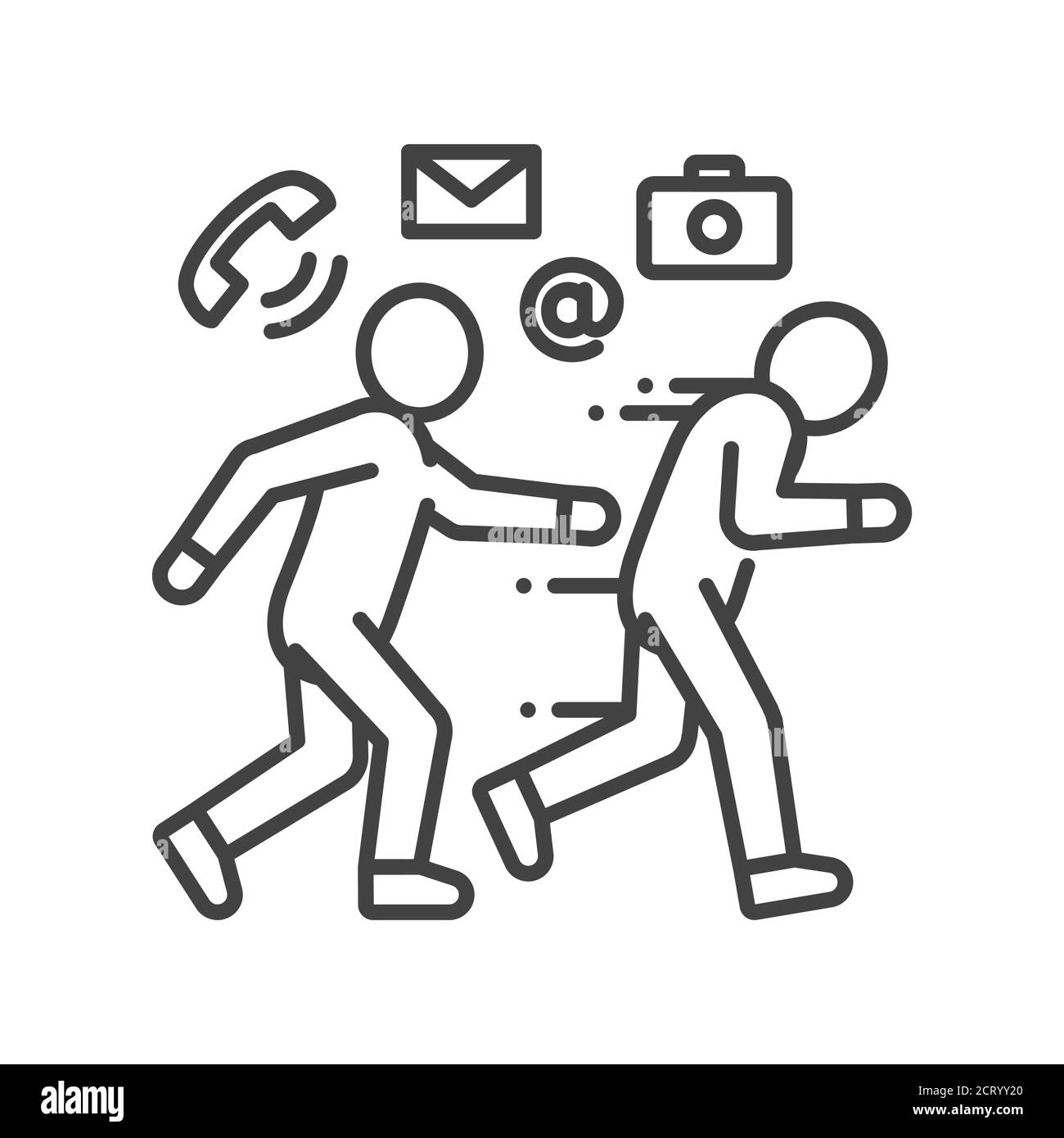 Icona linea nera inseguimento. Violazione della privacy. Molestie e violenza. Diritti umani. Accedi alla pagina Web, all'app mobile, al pulsante, al logo. Tratto modificabile. Illustrazione Vettoriale