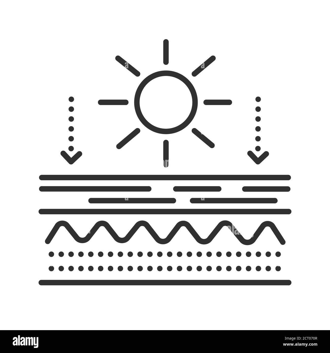 L'influenza di UVB e uva sugli strati della pelle icona nera della linea. Cura della pelle. Accedi alla pagina Web, all'app mobile, al pulsante, al logo. Tratto modificabile Foto Stock
