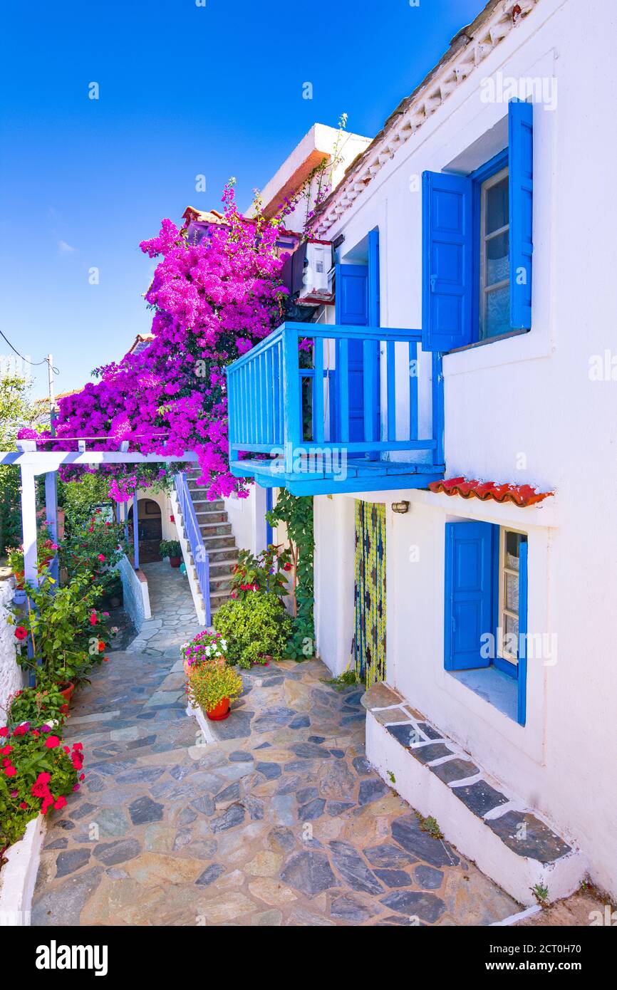 Il vecchio villaggio di Chora nell'isola di Alonnisos, Grecia. Foto Stock