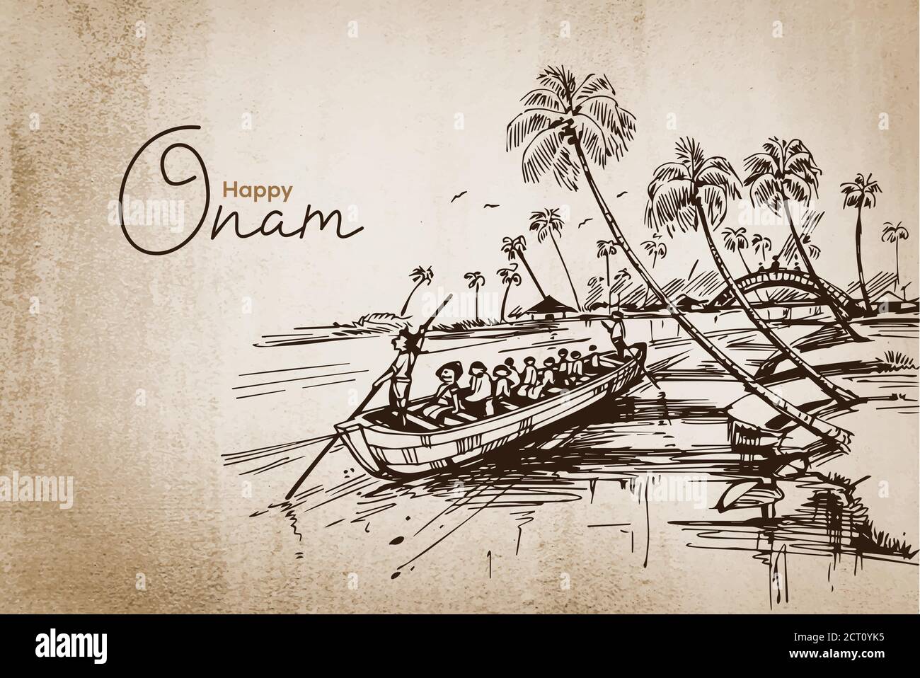 Illustrazione della corsa di snakeboat in Onam celebrazione sfondo per felice Onam festival del Kerala dell'India del Sud Illustrazione Vettoriale