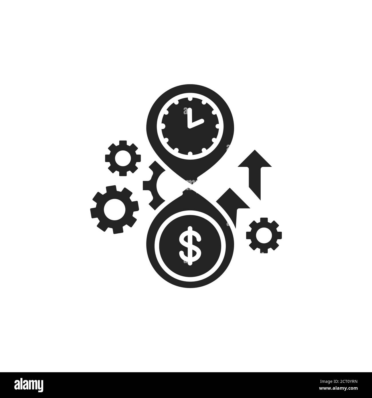 Denaro e tempo glifo nero icona. Gestione contanti. Operazioni finanziarie. Accedi alla pagina Web, all'app mobile, al pulsante, al logo. Elemento isolato vettoriale. Illustrazione Vettoriale