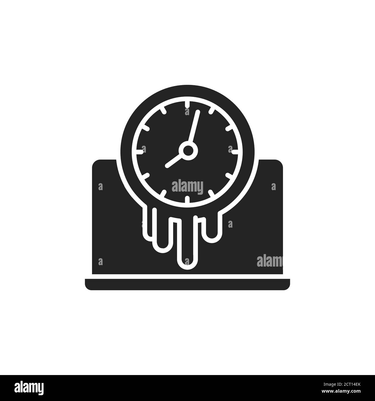 Icona glifo nero del tempo di spreco. Tempo trascorso vicino al concetto di computer. Accedi alla pagina Web, all'app mobile, al pulsante, al logo. Elemento isolato vettoriale. Illustrazione Vettoriale