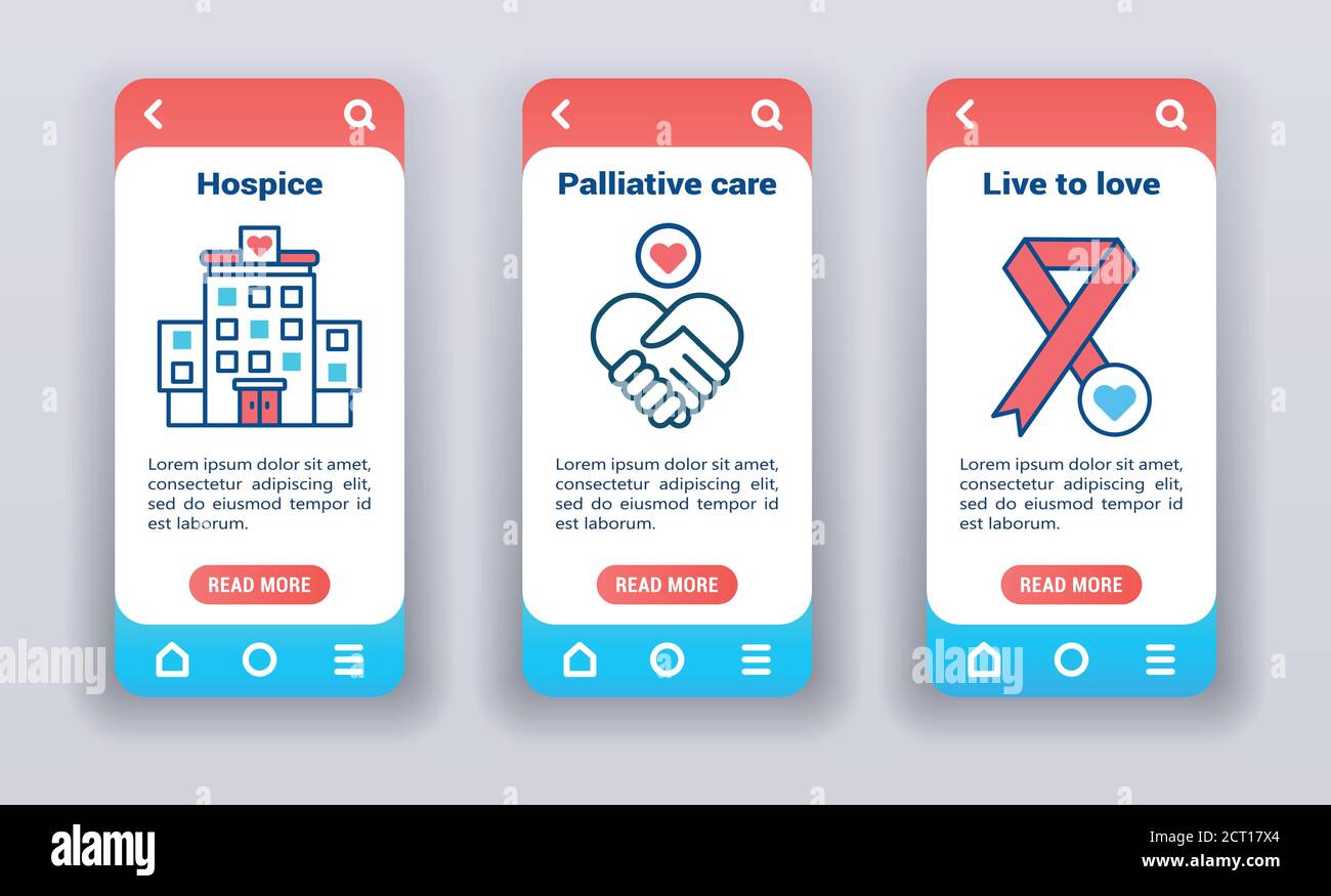 sono per le persone con malattie dei terminali sulle schermate di onboarding delle app mobili. Illustrazione Vettoriale
