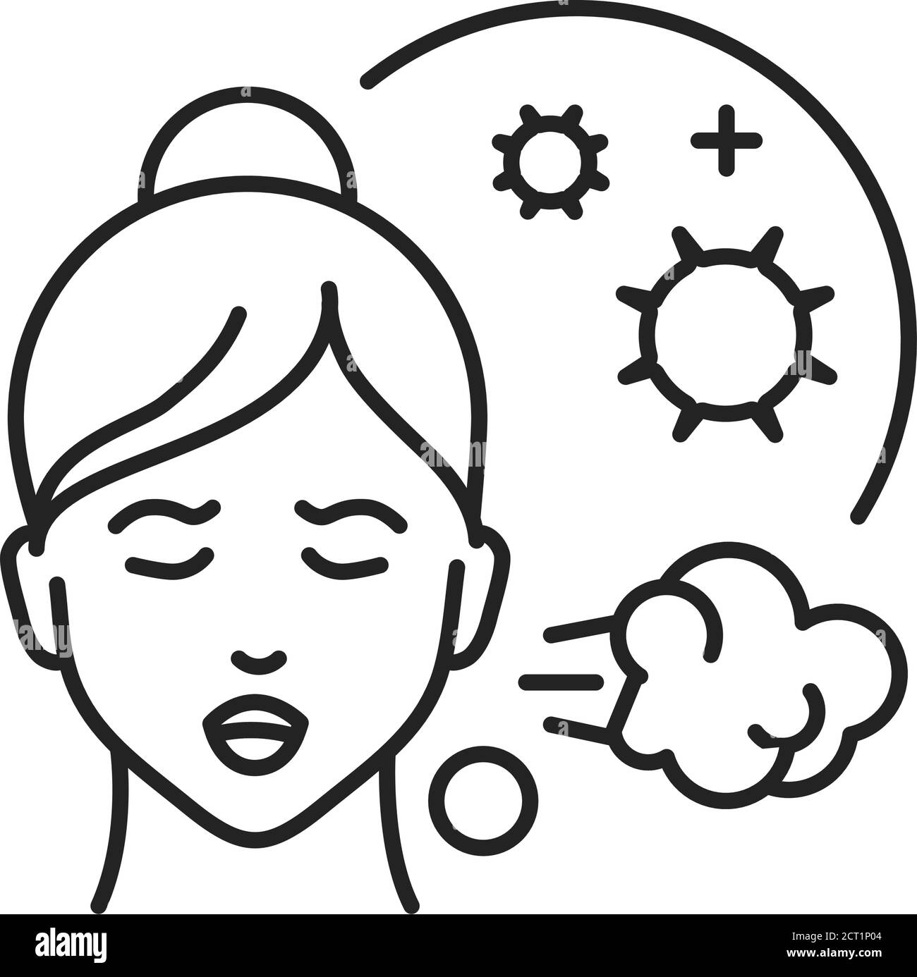 Icona della linea nera per starnuti e tosse. Sintomi influenzali. Pittogramma per pagina web, app mobile, promo. Elemento di progettazione GUI UI UX. Tratto modificabile. Illustrazione Vettoriale