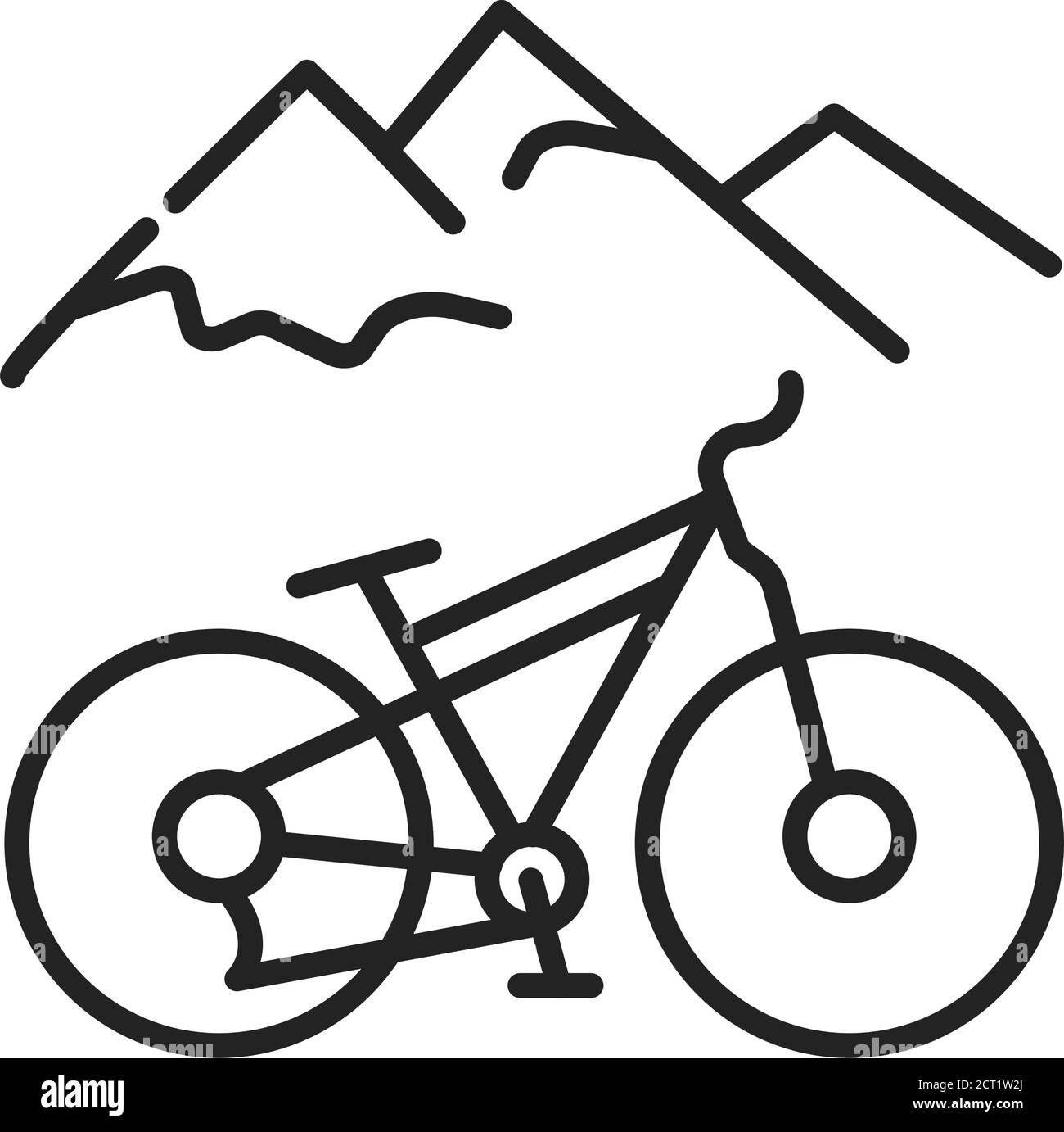 Icona della linea nera in discesa. Un genere di mountain bike praticata su terreni ripidi e accidentati. Pittogramma per pagina web, app mobile, promo. PROGETTAZIONE GUI UI UX Illustrazione Vettoriale