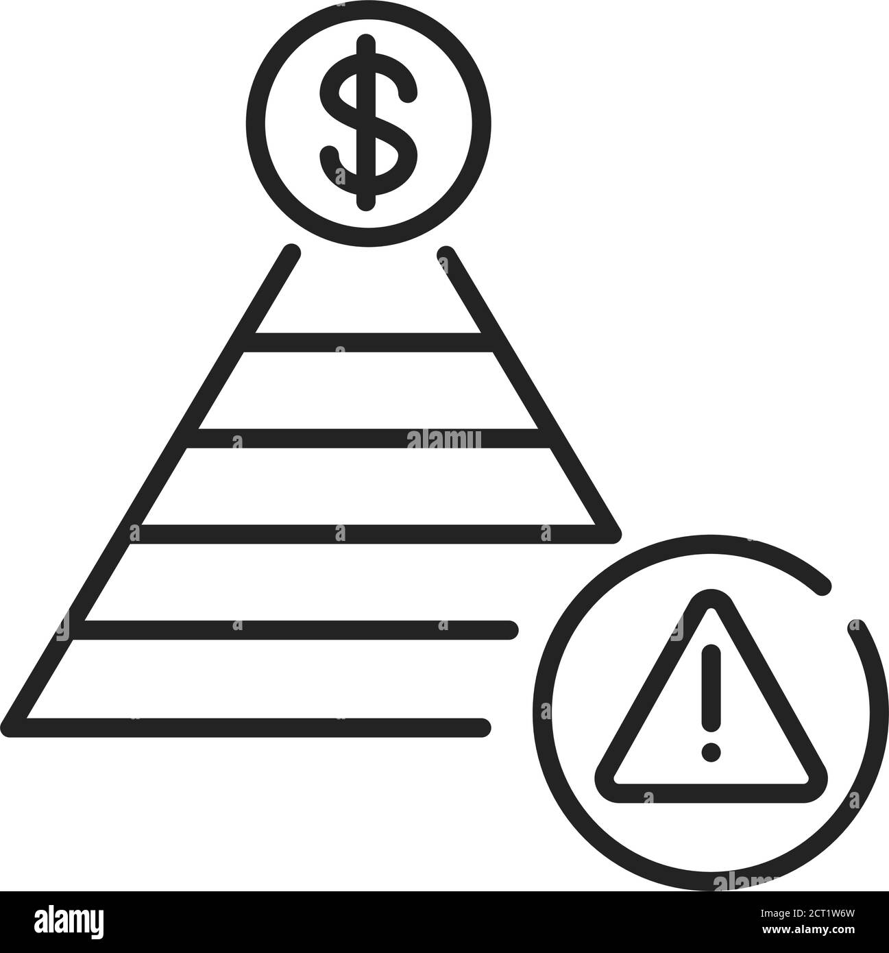 Icona della linea nera della piramide finanziaria. Un modello di business che recluta i membri tramite una promessa di pagamenti o servizi. Pittogramma per pagina Web, app mobile Illustrazione Vettoriale