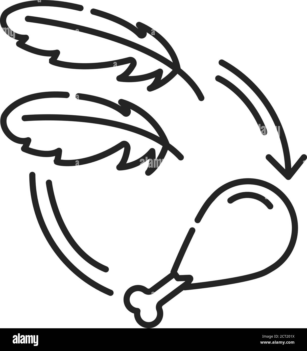 Fare carne da dna piume icona linea nera. Il processo di creazione di carne da piume di dna. Biotecnologia e bioingegneria. Pittogramma per il Web Illustrazione Vettoriale