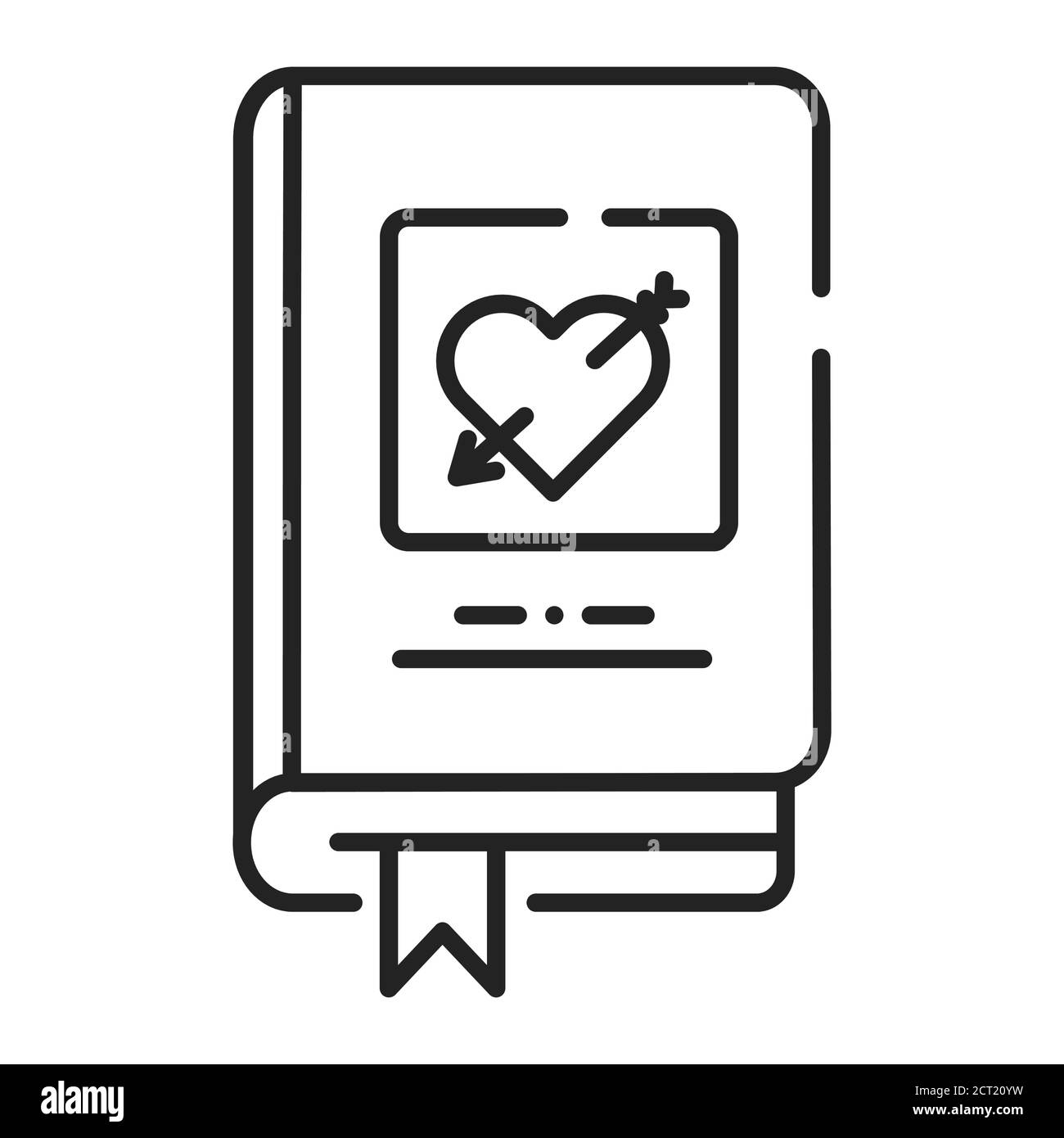 Icona della linea nera del libro romanticismo. Il genere più popolare della letteratura. Pittogramma per pagina web, app mobile, promo. Elemento di progettazione GUI UI UX. Modificabile Illustrazione Vettoriale
