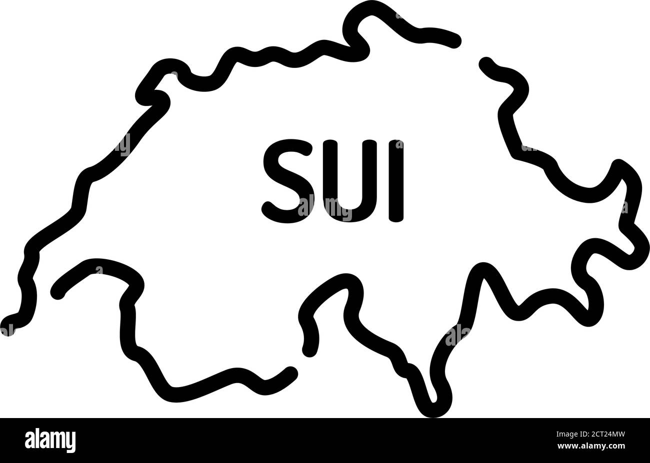 Icona della linea nera della mappa della Svizzera. Situato alla confluenza dell'Europa occidentale, centrale e meridionale. Confine del paese. Pittogramma per la pagina Web Illustrazione Vettoriale