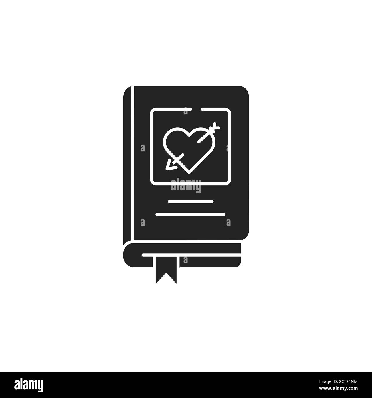 Icona glifo nero del libro di romanticismo. Il genere più popolare della letteratura. Pittogramma per pagina web, app mobile, promo. Elemento di progettazione GUI UI UX. Illustrazione Vettoriale