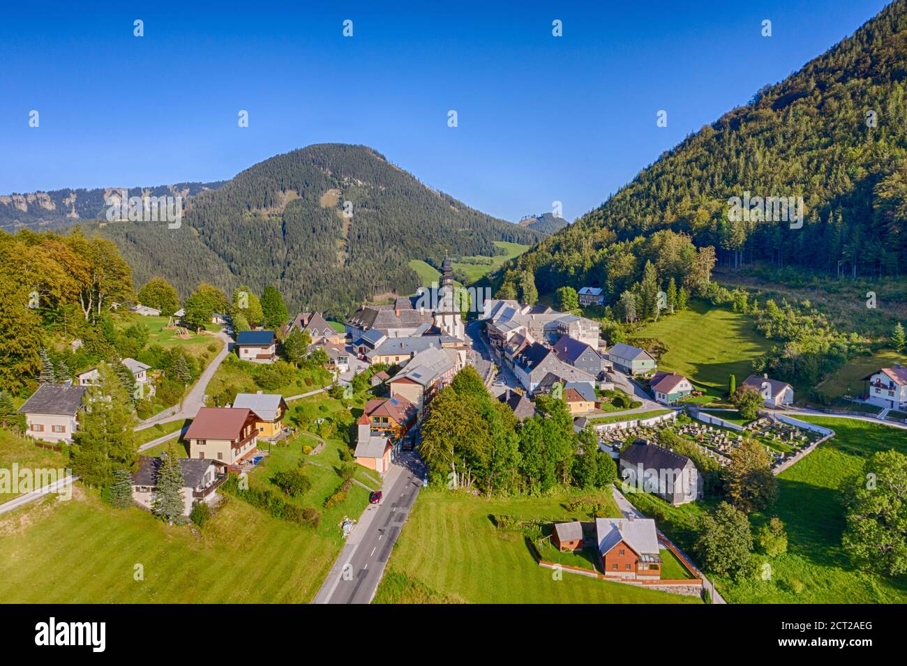 Annaberg in bassa Austria, Europa. Via aerea per la graziosa cittadina di Mostviertel. Foto Stock
