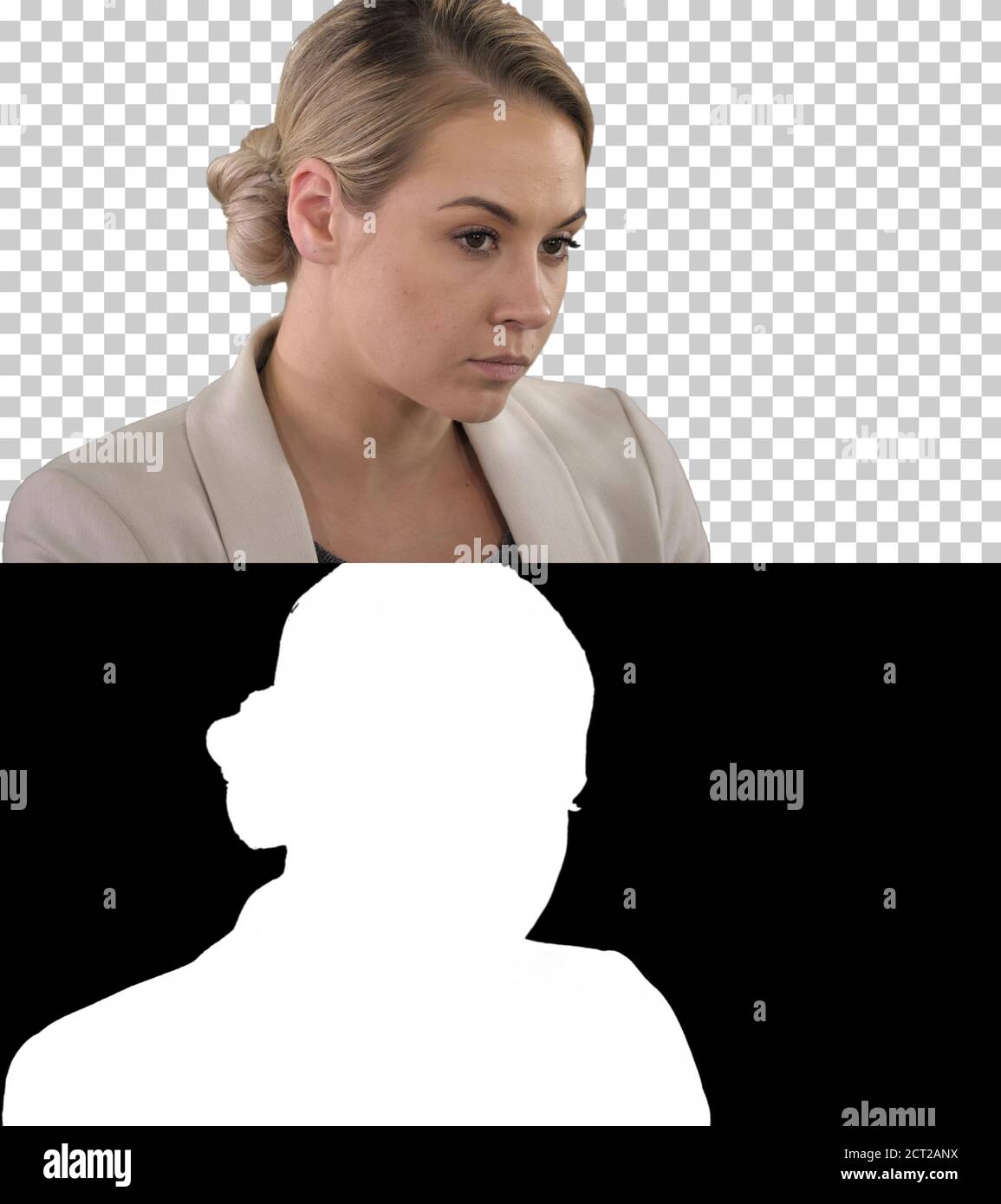 Ritratto di bionda, donna d'affari casual al lavoro in ufficio, Alph Foto Stock