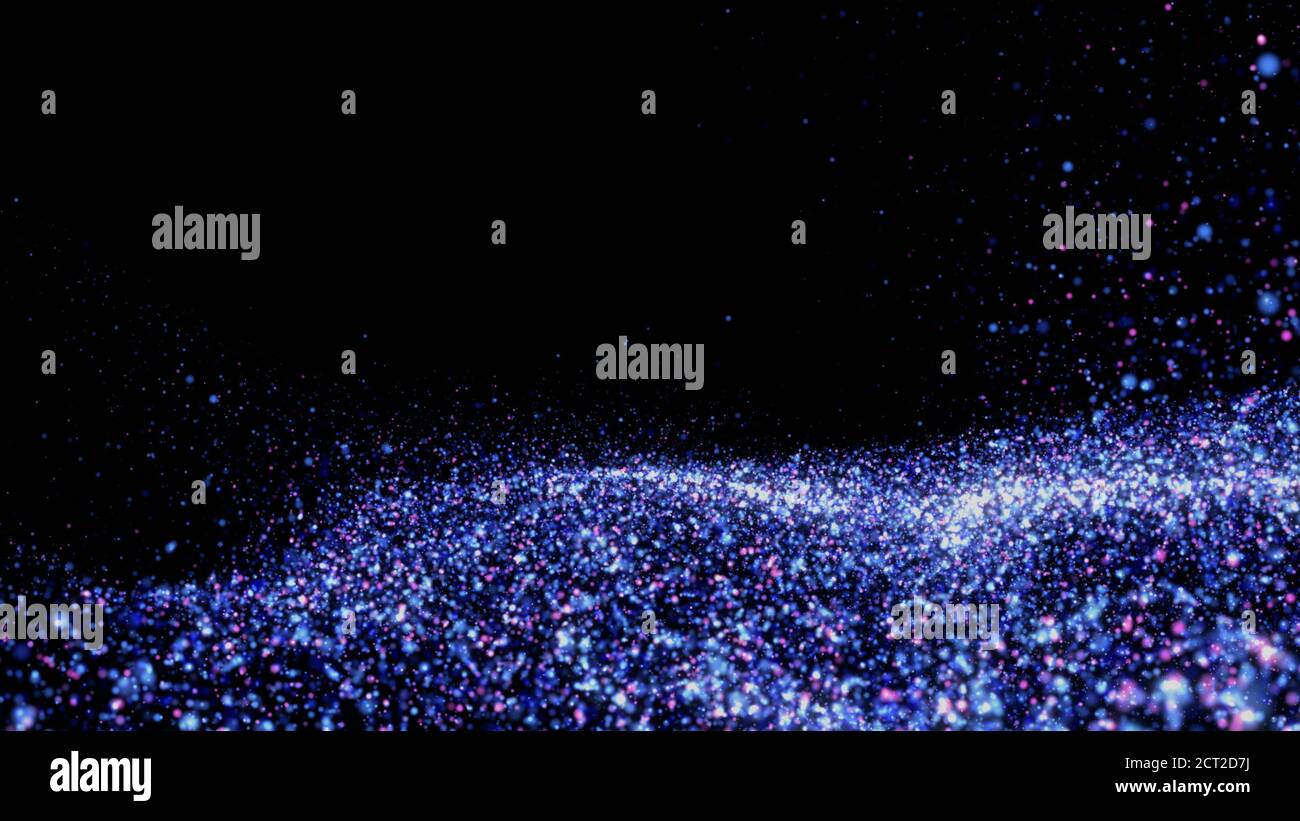 Particelle porpora di polvere di stelle su sfondo nero, immagine generata dal computer Foto Stock