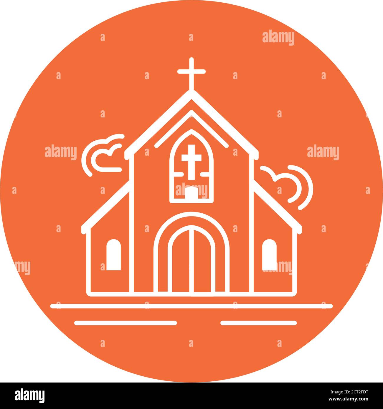 Icona della linea di colore della costruzione della Chiesa. Concetto di religione. Iscriviti per accedere a pagina Web, app mobile, banner, social media. Pittogramma UI UX e interfaccia utente GUI. Vettore Illustrazione Vettoriale