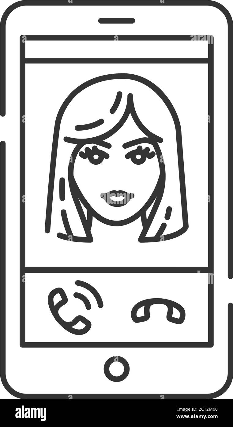 Icona della linea nera dello smartphone dell'app per le chiamate telefoniche. Incontri virtuali. Rifiuta, pulsanti di risposta. Chiamata in arrivo, schermata Voicemail. Schermate dell'interfaccia utente UX per la progettazione dei materiali Illustrazione Vettoriale Icona della linea nera dello smartphone dell'app per le chiamate telefoniche. Incontri virtuali. Rifiuta, pulsanti di risposta. Chiamata in arrivo, schermata Voicemail. Schermate dell'interfaccia utente UX per la progettazione dei materiali Illustrazione Vettoriale