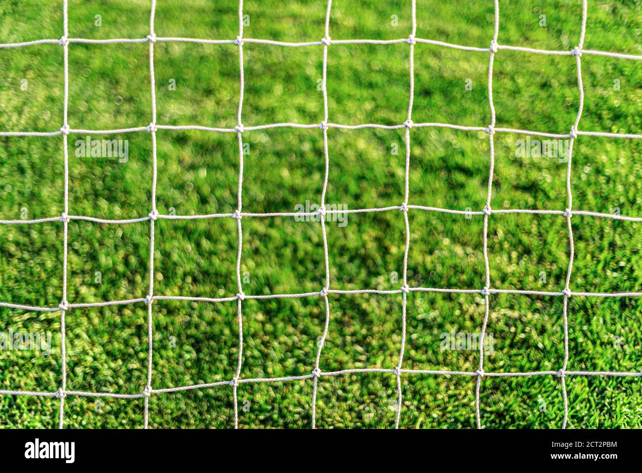 Bianco calcio obiettivo rete su fondo erba. Foto Stock