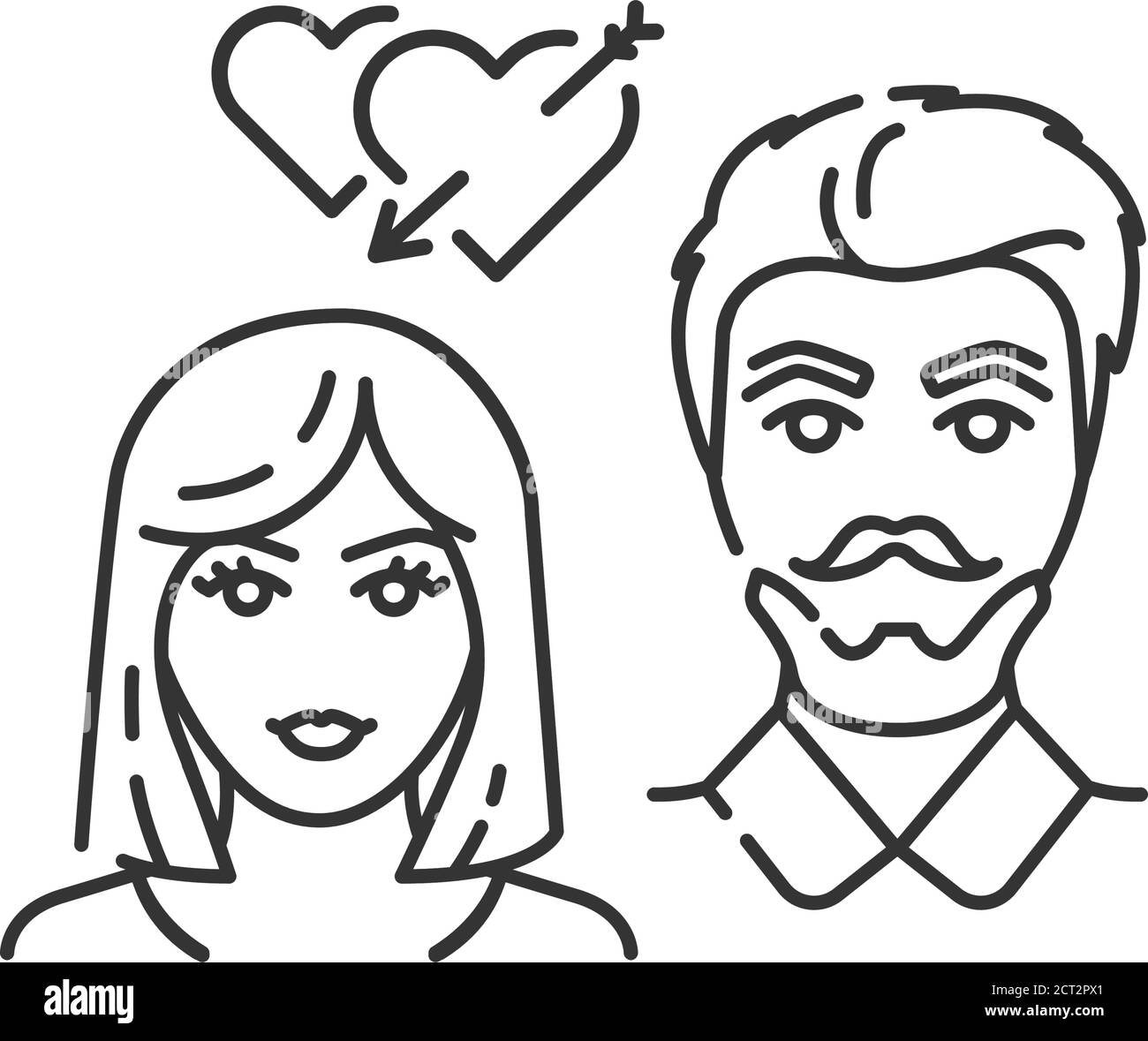 Fall in amore icona linea colore. Relazione di successo. San Valentino. Felice coppia insieme. Accedi alla pagina Web, app mobile. Illustrazione Vettoriale