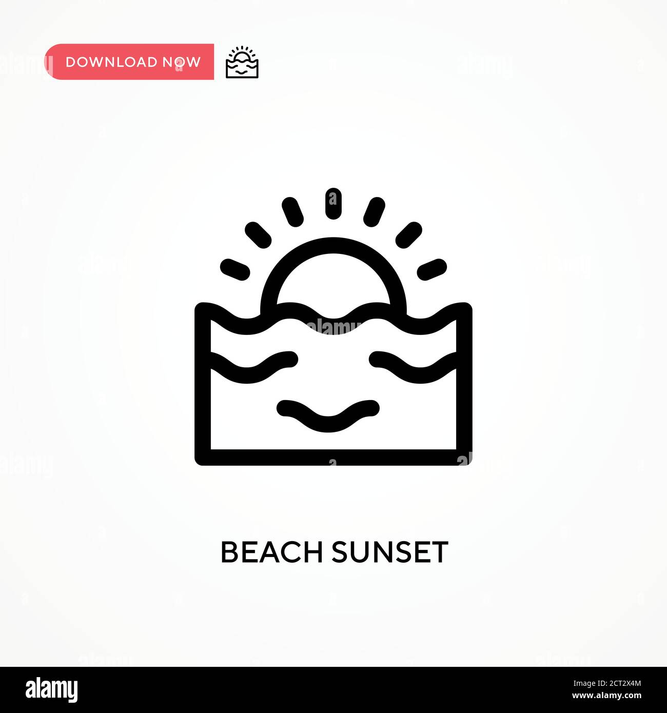 Icona vettore semplice tramonto spiaggia. Illustrazione vettoriale semplice e moderna per siti Web o applicazioni mobili Illustrazione Vettoriale