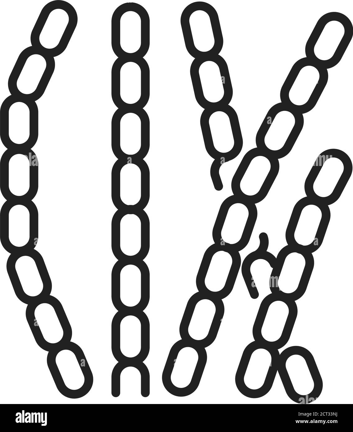 Icona della linea nera filamentosa dei batteri. Batteri, segno del microrganismo. Germe microscopico causa malattie concetto. Pittogramma per web, app mobile. UI UX Illustrazione Vettoriale