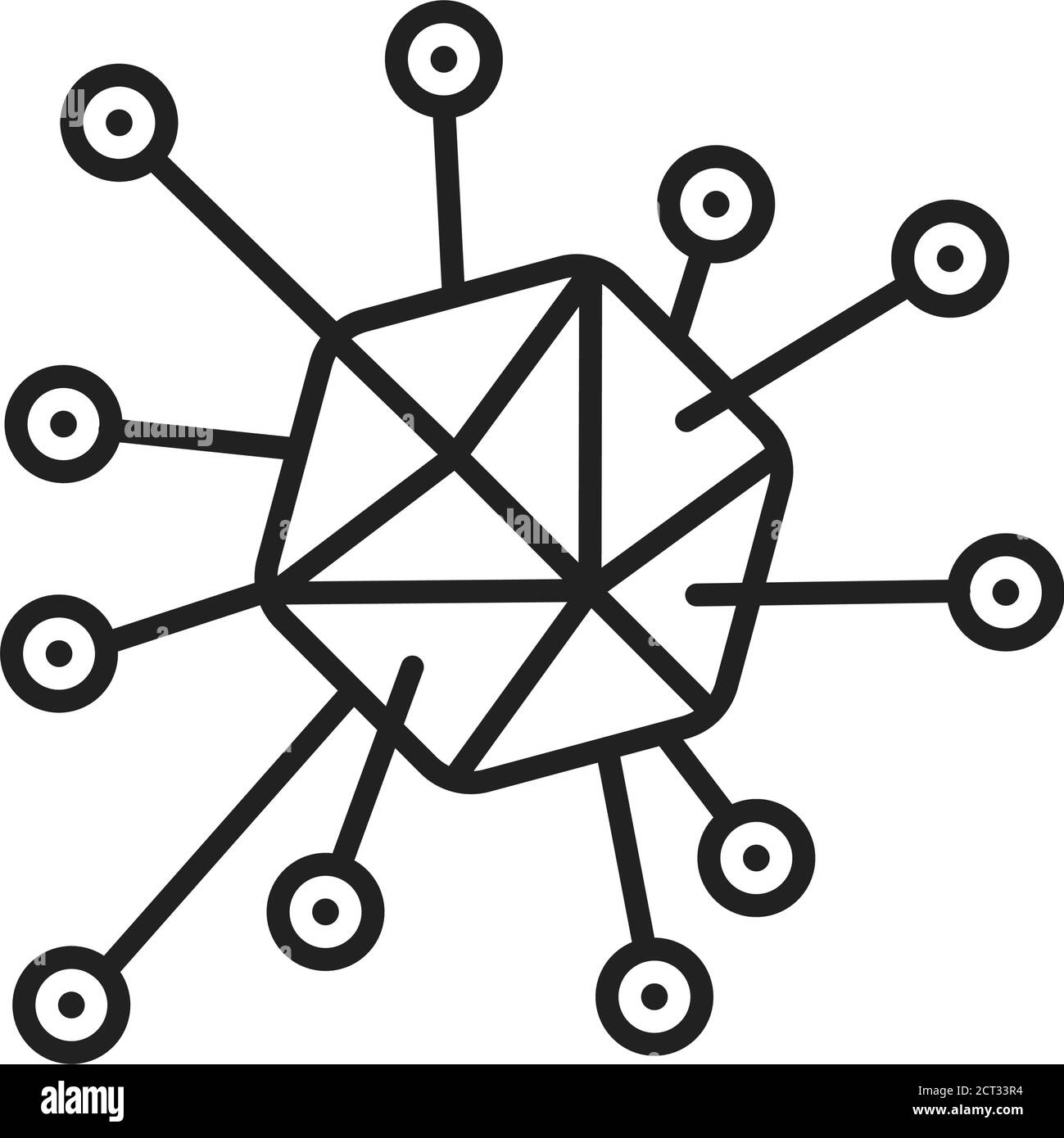 Icona della linea nera dell'adenovirus. Infezioni respiratorie. Batteri, segno del microrganismo. Germe microscopico causa malattie concetto. Pittogramma per Web, cellulare Illustrazione Vettoriale