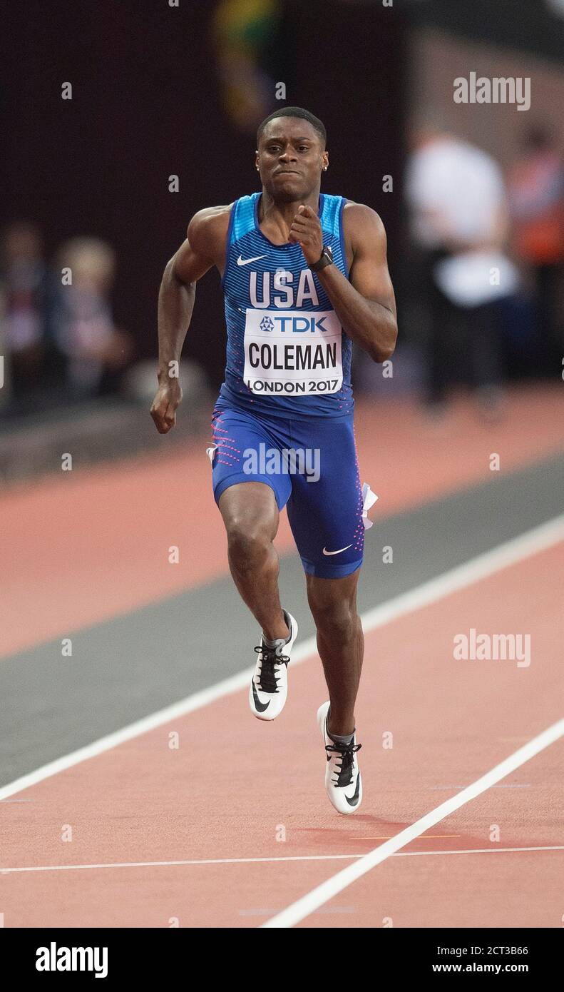 Christian Coleman si qualifica per le semifinali da 100 m per uomo. World Athletics Championships 2017 Copyright Foto © Mark Pain Foto Stock